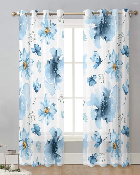 Tenda Acquerello Fiori Blu In Tulle Primaverile Per Soggiorno Camera Da Letto Tende Trasparenti Trasparenti Tende Per Il Trattamento Delle Finestre