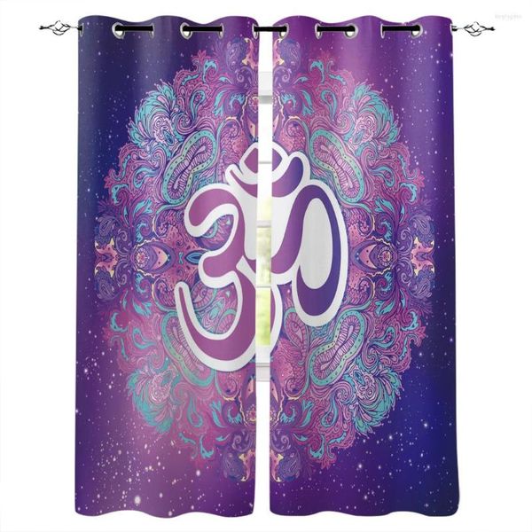 Cortina Símbolo Ohm Índia Roxo Mandala Chakra Cortinas de Janela Banheiro Tecido para Exterior Decoração Impressão Crianças Tratamento Idéias Cortinas