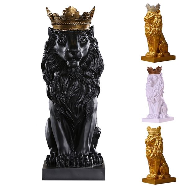 Objetos decorativos Estatuetas Coroa Dourada Rei Leão Estátua Moderna Resina Animal Escultura Decoração para Casa Desktop Decoração de Escritório Presentes Estatueta 230614