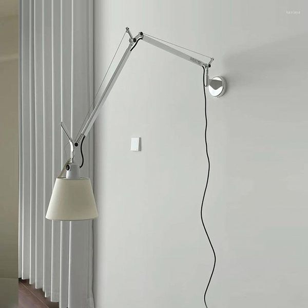 Lampada da parete Nordic Modern Swing Arm Revolve Camera da letto Comodino Studio Lettura Nero Bianco