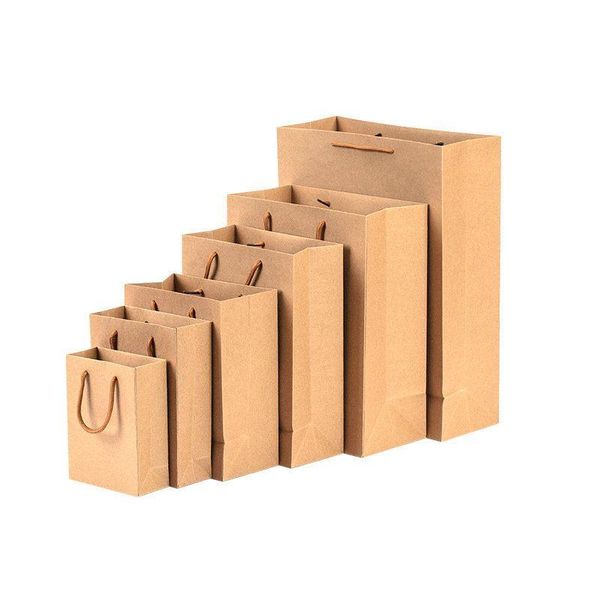 100 Pcs Brown Kraft Paper Shopping Merchandise Sacchetti regalo per feste con manici in corda 16 taglie all'ingrosso Pnpnl