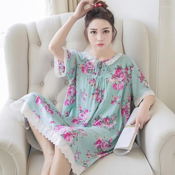 Roupa de dormir feminina 2023 camisola feminina verão coreano de manga curta vestido de algodão curto para uso doméstico estilo fino roupão