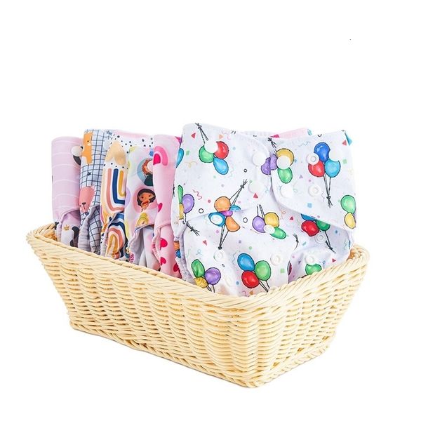 Pannolini di stoffa Happyflute Pure Print 6Pcs / Set Rodom Color Lavabile Riutilizzabile Pannolino di stoffa Tasca regolabile Copri pannolino per bambini 230614