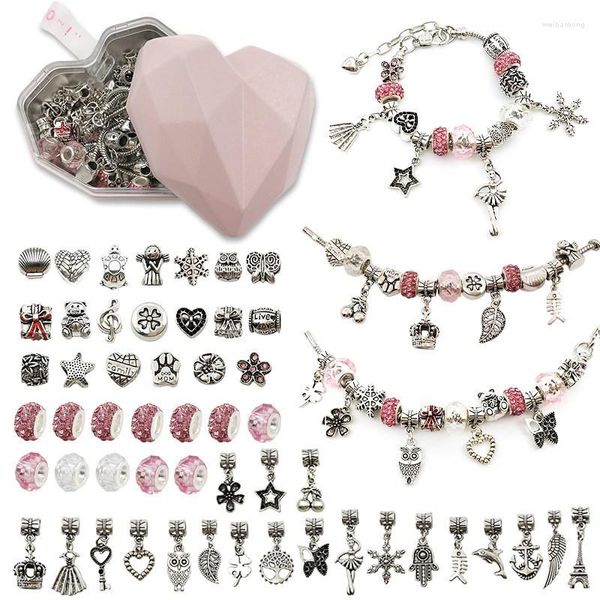 Strand ZG 55 Pcs Pink Love Box Set di braccialetti fai da te Braccialetti di moda fatti a mano per regali di gioielli per bambini