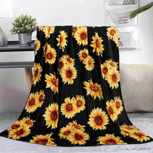 Coperte Coperta da tiro super morbida con stampa di girasole per divano letto Divano da viaggio leggero da campeggio Taglia per bambini Donna Ragazzi R230615