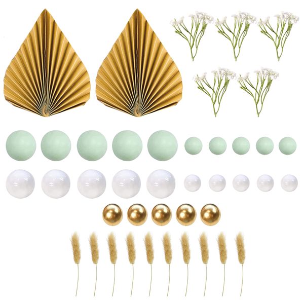 Outros suprimentos para festas de eventos 42pcsset Toppers DIY Inserção Folha Flor Decoração de Bolo Sobremesa Artificial Bola Redonda Enfeite Multifuncional Cupcake Casamento 230615