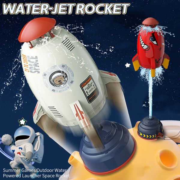 Песчаная игра с водой Fun Water Jet Rocket Pauncher Smopemer Space Party Games Outdoor Sprinkler Spinning Flying Splash Играя Summer Kids Montessori Toy 230614