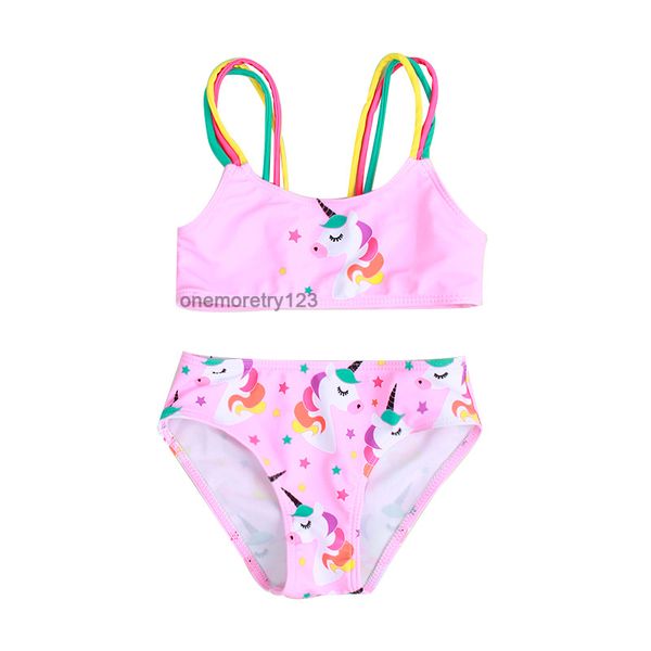 Meninas dos desenhos animados unicórnio duas peças rosa maiô bebê menina flounce designer bikini conjunto 1-5t crianças vívido princesa banho 3 estilo