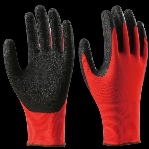 Arbeitsschutzhandschuhe 13-Nadel-Polyester-Handfläche mit Latex-Faltenverdickung, verschleißfester Anti-Rutsch-Schutz, hängender Kleber, Arbeitshandschuhe im Großhandel