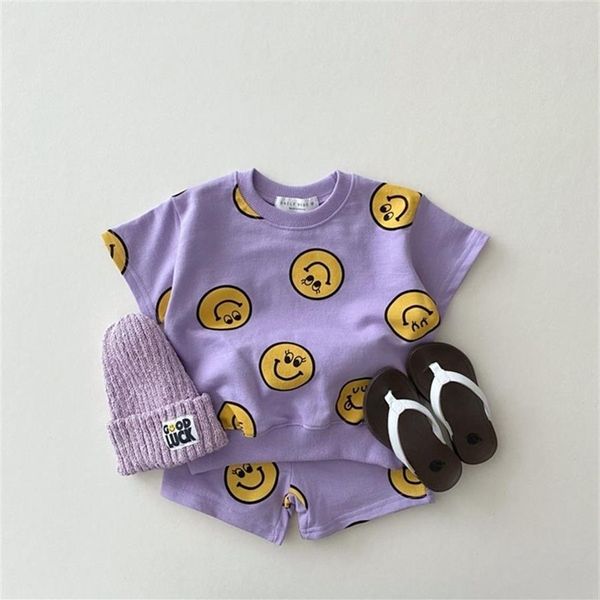 Frühling Sommer Baumwolle Baby Kleidung Set Jungen Und Mädchen Nette Smiley Print Tops Shorts 2 stücke Kinder Kinder Kleidung Anzug 2203263548