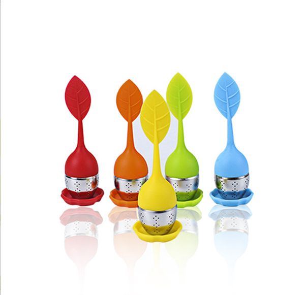 Silikon-Teekanne-Ei Blatt-Silikon-Ei mit Lebensmittelqualität Machen Sie Teebeutelfilter Kreative Edelstahl-Kräutergewürzsiebe 7 Farben JL1206