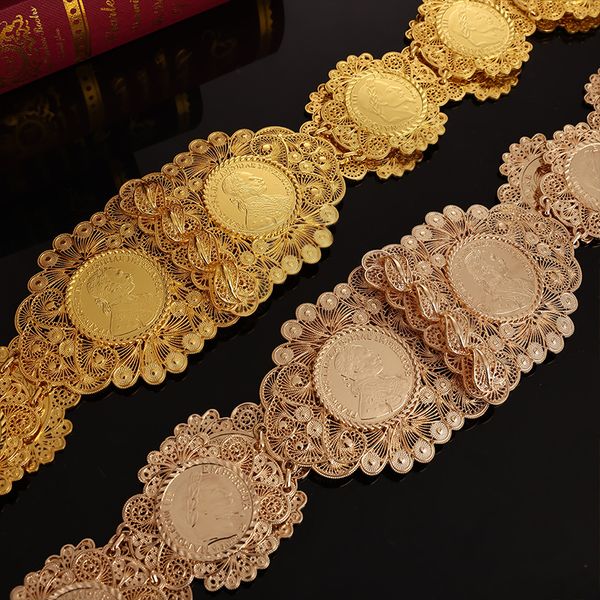 Belly Chains French Rich Gold Color Coin Belt for Women Algerian Tradicional Caftan Wedding Dress Belts Napoleon Figure Royal Waist 230614