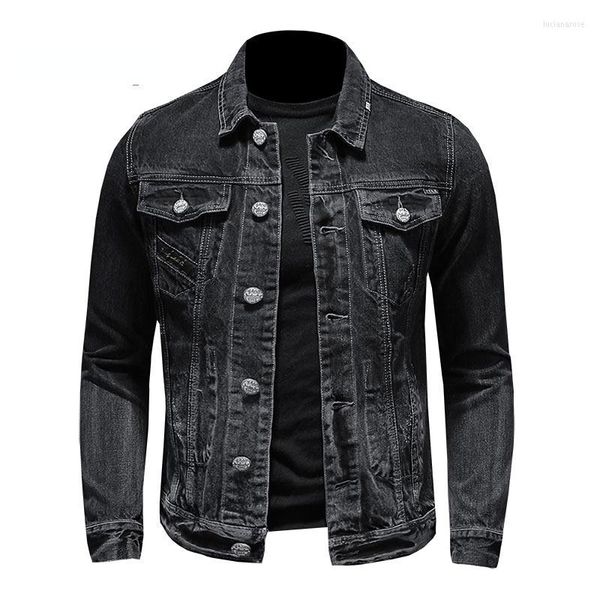 Giacche da uomo 2023 Spring Fashion Giacca di jeans nera Cappotto da uomo monopetto stile motociclista casual manica lunga