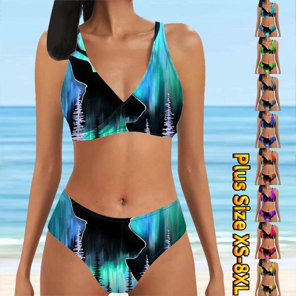 Damenbadebekleidung 2023 Frauen Design Druck Zweiteiliges Set Beachwear Badeanzug Vintage Bade Sommer Hohe Taille Badeanzug Bikini