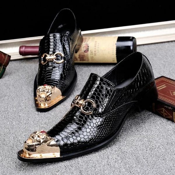 Modische schwarze Schlangenprägung, formelle Business-Schuhe aus echtem Leder, große Größe 38–46, Drachenkopf, spitze Zehen, Hochzeitskleid, Oxfords