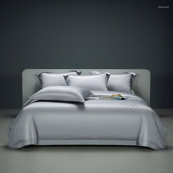Наборы постельных принадлежностей премиум -качества 4pcs 1200TC Luxury Soft Commory Set Silver King White Emelcodery Cover Cover Pillowcases