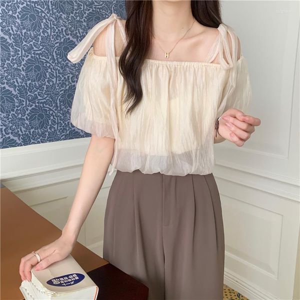 Frauen Blusen Frauen Tops Und Bloues Chiffon Koreanischen Stil Chemisier Femme Chic Puff Sleeve Sommer Sexy Shirts