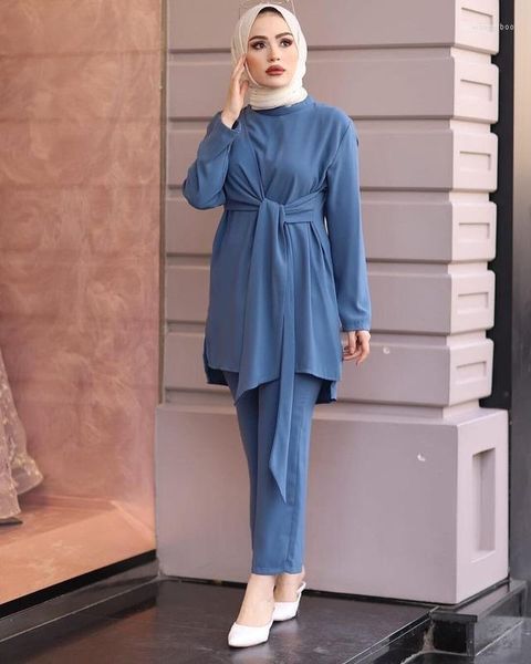 Ethnische Kleidung Eid Zweiteilige muslimische Sets Frauen Abaya Türkei Hijab Kleid Kaftan Marokkanischer Kaftan Islam Abayas Musulman Ensembles Ramadan