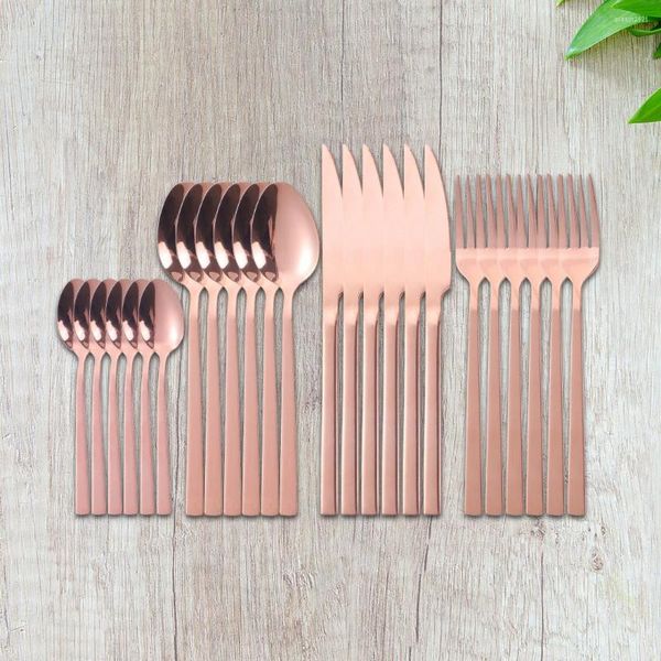 Servizio Piatti 24 Pezzi Set Posate Oro Rosa Acciaio Inox 18/10 Forchette Coltelli Cucchiai Stoviglie Nero