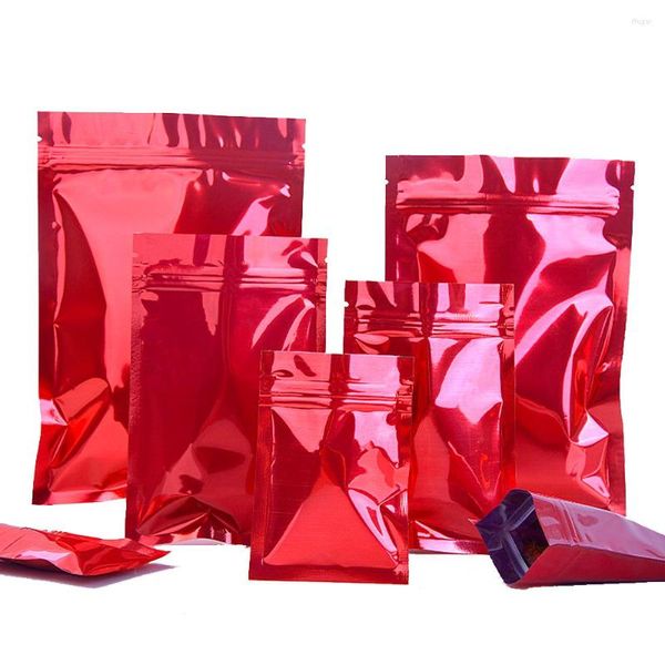 Sacchetti di immagazzinaggio 1000 Pz/lotto Sacchetto di Foglio di Alluminio Rosso Lucido Tear Notch Cibo Caramella Spuntino Fagiolo Dado Riutilizzabile Richiudibile Sacchetto di Riciclaggio