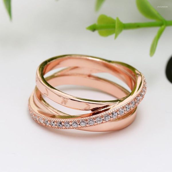 Cluster Rings Fashion Original 925 Silver Crossover Pave Triple Band Ring For Women Wedding Engagement Pan Drop Wholesale