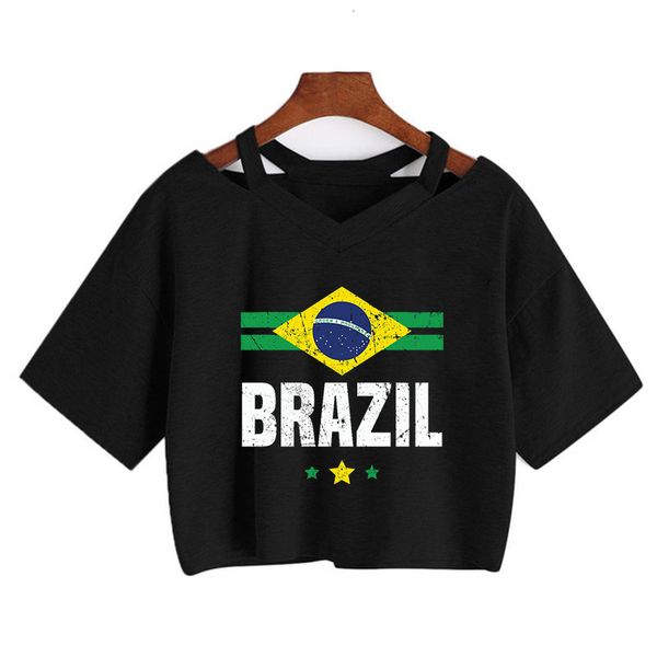 Maglietta da donna Bandiera brasiliana Maglietta con stampa grafica a cuore Brasile T-shirt Harajuku Sexy Top ritagliata Y2k Abbigliamento estetico 230615