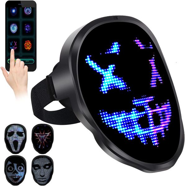 Maschere per feste Maschera illuminata a LED con Bluetooth Programmabile Fai da te Maschera per feste personalizzata Masquerade Party Cosplay Cool Mask Regali di Pasqua 230614