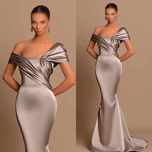 Сексуальные серебряные серые выпускные платья с плеча вечерние платья складывают русалку Формальное длинное платье особого случая