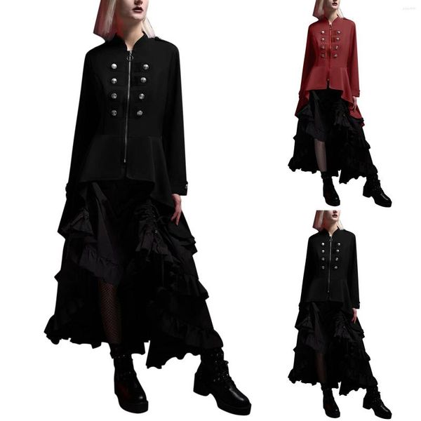 Giacche da donna Giacca castagna da donna Cappotto da donna Steampunk Blazer militare Bottoni decorati Costume fluido