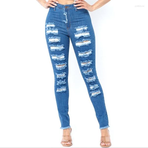 Jeans feminino moda cintura alta magro rasgado senhoras jeans estiramento calças compridas skinny vintage casual calças jeans para mulheres