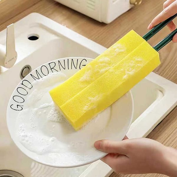 Nuova spazzola per la pulizia della spugna a doppia faccia Detergente per piatti da cucina Bottiglia con manico lungo Detergente per tazza di vetro Prodotti per la pulizia della cucina