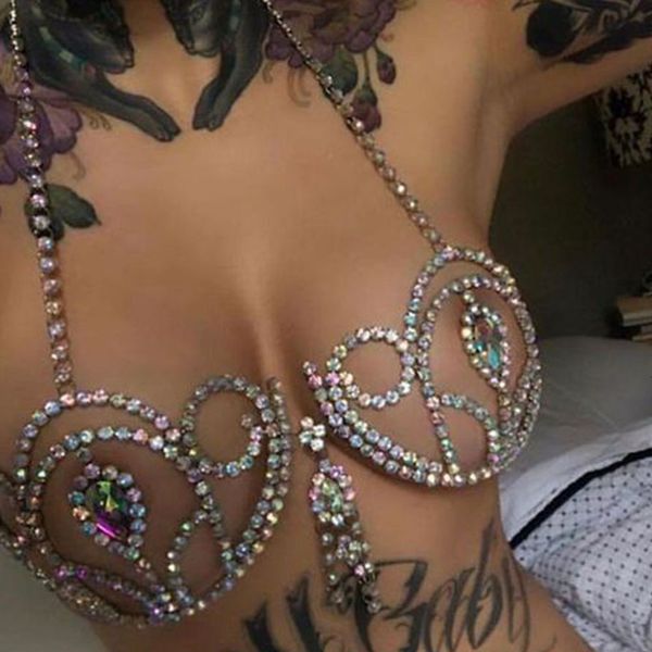 Bauchketten Stonefans Unregelmäßige Wassertropfen-BH-Kette Brusthalterung Körperschmuck Kristall-Bralette-Oberteil für Frauen Rave Sexy Bikini-Unterwäsche 230614