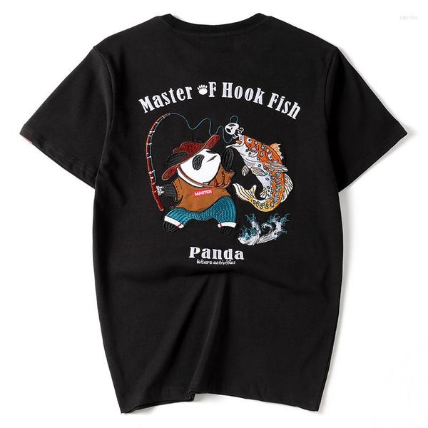 Herren T-Shirts Schöne Panda Stickerei Muster Mode Lose Kurzarm T-Shirts Sommer 2023 Hochwertige Baumwolle Atmungsaktives Hemd Männer M-4XL