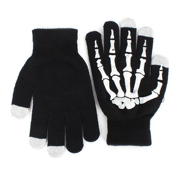 Fashion-Winter Vollfinger-Unisex-Strickskelett-Handschuhe Ghost Bone Touch Screen2485