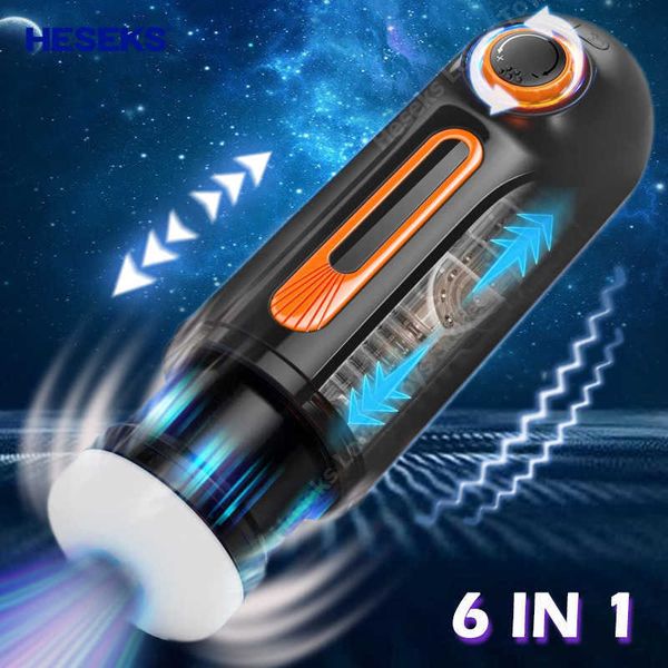 Massaggiatore giocattolo del sesso HESEKS 6in1 Automatico Potente Telescopico Succhiare Spinta Masturbatori maschili Figa Vagine Macchina per pompini Giocattoli per uomini