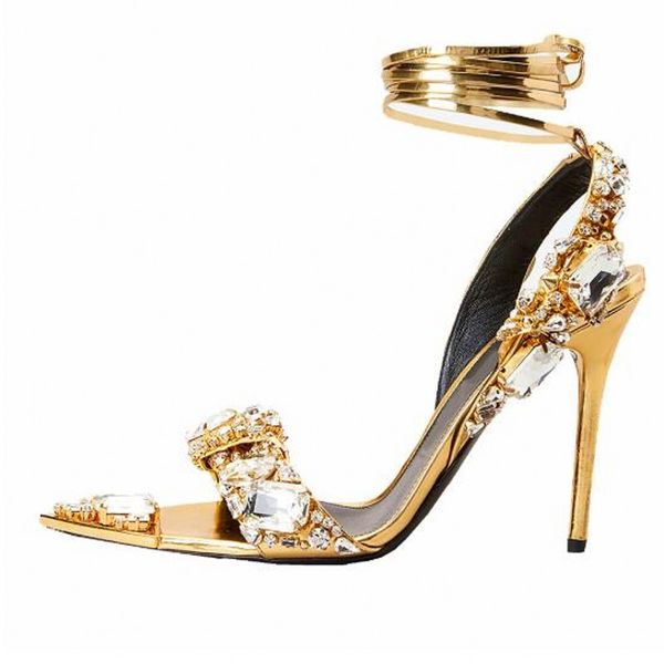 2023 Shinny Stone Wedding Party Shoes Fashion Thin high heel Womens T Show Evening Party Sandals Shoes