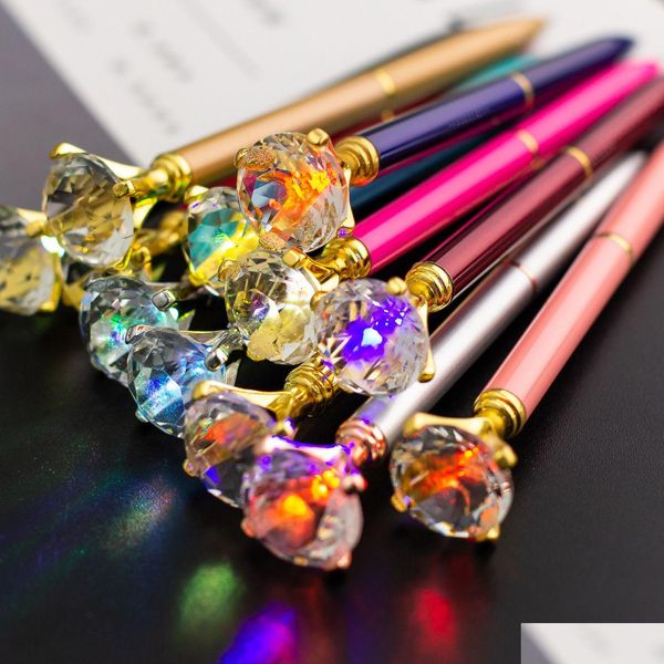 Ballpoint Pens 7 Color Led Flash Light Big Diamond Ball Pen Gift Party Роман Рождественский фавори