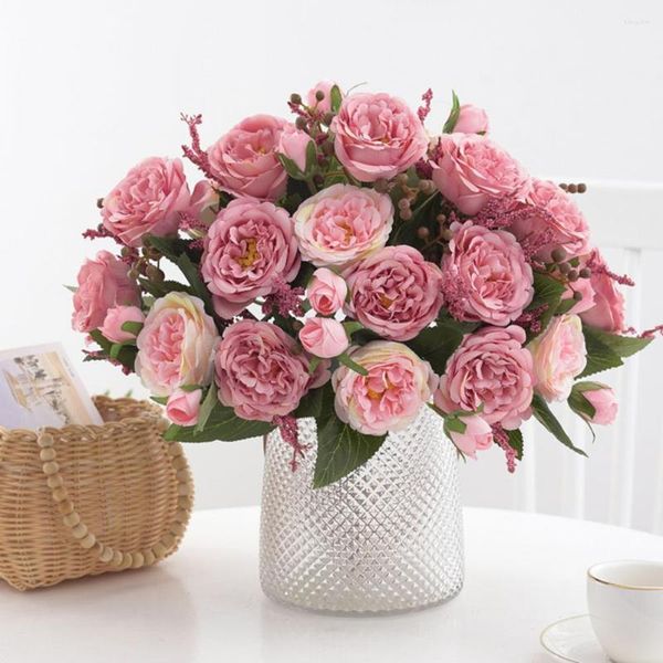 Flores decorativas atraente flor falsa longa vida útil artificial peônia decoração de casamento realista arranjo de buquê