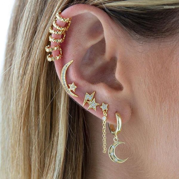 Rückseiten Ohrringe 1 Stück Mini-Ohrmanschetten Großhandel Einfacher Schmuck Keine Piercing-Clips Minimaler Stern-Ohrring Goldfarbe Mode Weihnachten