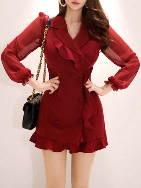 Abiti casual Coreano Elegante Ufficio Donna Abito da sera Temperamento Formale Volant Mini Party Commute Lady Femme Mujer Vestidos Primavera