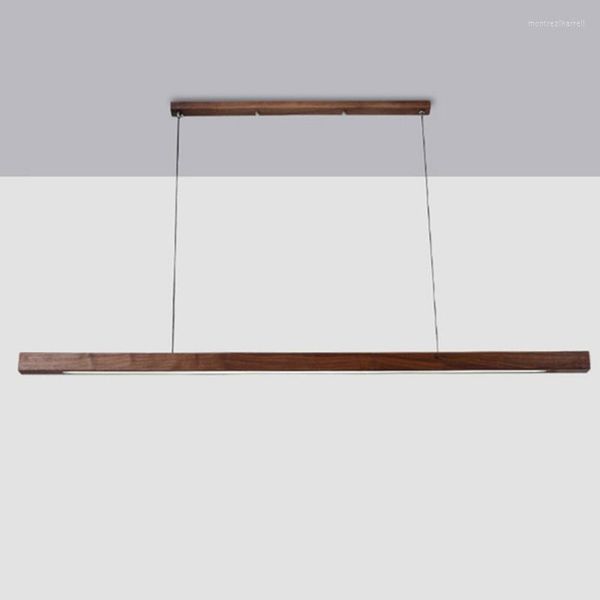 Lampade a sospensione Black Walnut Sala da pranzo Light Nordic Table Bar Office Simple Log Long Strip Lamp