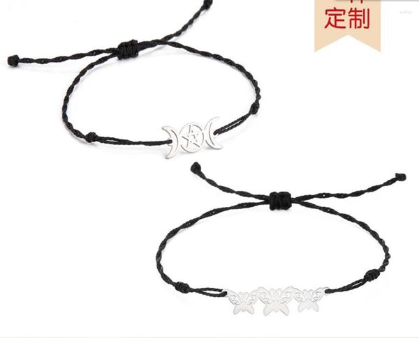 Braccialetti di collegamento 1PC in acciaio inossidabile gotico farfalla intrecciata a mano fortunato nero corda rossa braccialetto di fascino di moda per le donne F1062