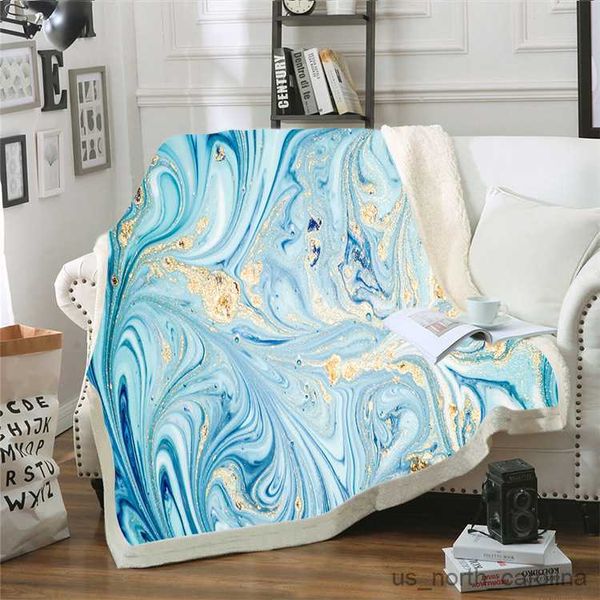 Cobertor de flanela cobertor de lã ágata redemoinho azul ouro luxo lance cobertor leve aconchegante para cama sofá sofá quarto super macio R230615