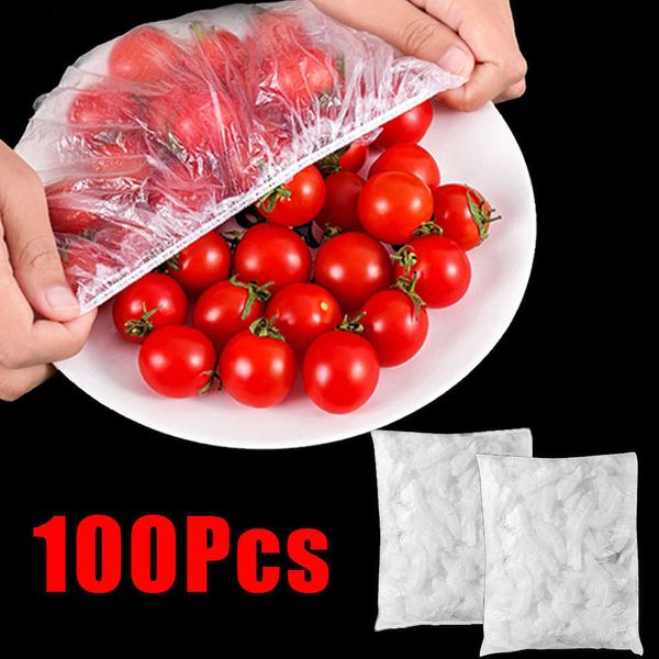 Nuovo 100 pezzi di copertura per alimenti usa e getta in plastica elastica per frutta e verdura frigorifero per conservare la freschezza borse per organizer da cucina