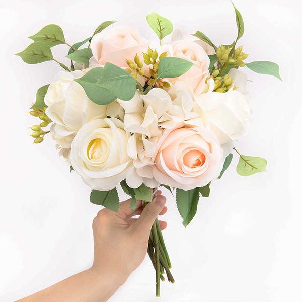 Getrocknete Blumen, schöne große Rosen, künstlich für Hochzeitsstrauß, Heimdekoration, Rosenseide, großer Kunstkopf, luxuriöser Kunststoff
