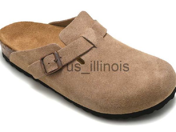 Chinelos novos tamancos de couro real chinelos de cortiça saco de puxar de cabeça feminino masculino verão antiderrapante chinelos planos sapatos preguiçosos amantes sandálias de praia arranhões design de luxo j230615