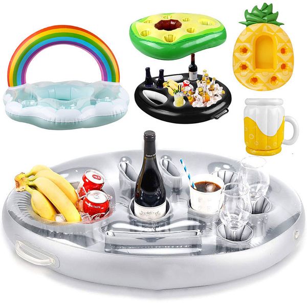 Brinquedo de inflação de ar verão inflável flutuador de cerveja bebendo refrigerador de mesa água flutuante bandeja de cerveja balde de festa suporte de copo para festa de piscina 230614