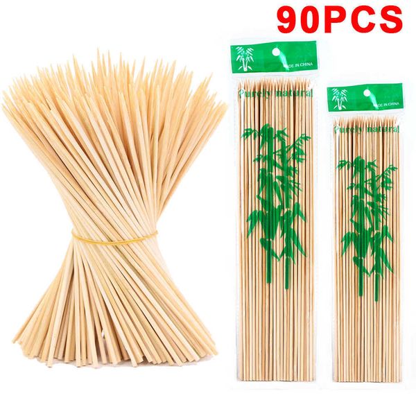 Neue 90Pcs Bambus Zahnstocher Einweg Holz Bambus Stick Für Lebensmittel Grill Obst Stick Camping BBQ Werkzeug Langlebig Küche zubehör