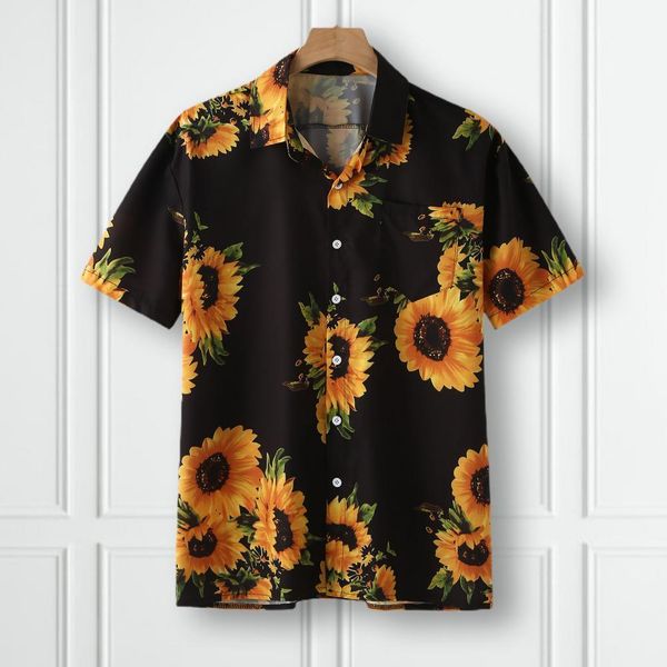 Camicie casual da uomo Uomo Girasole Stampa Estate Manica corta colorata Bottoni allentati Camicia hawaiana Camicetta con risvolto Camisas 230614