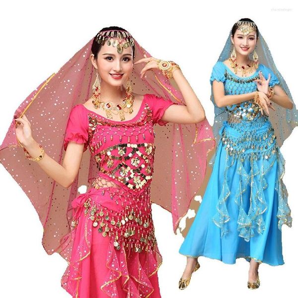 Stage Wear Plus Size 9pcs Set Costume di danza del ventre Abito di Bollywood Danza del ventre da donna 6 colori